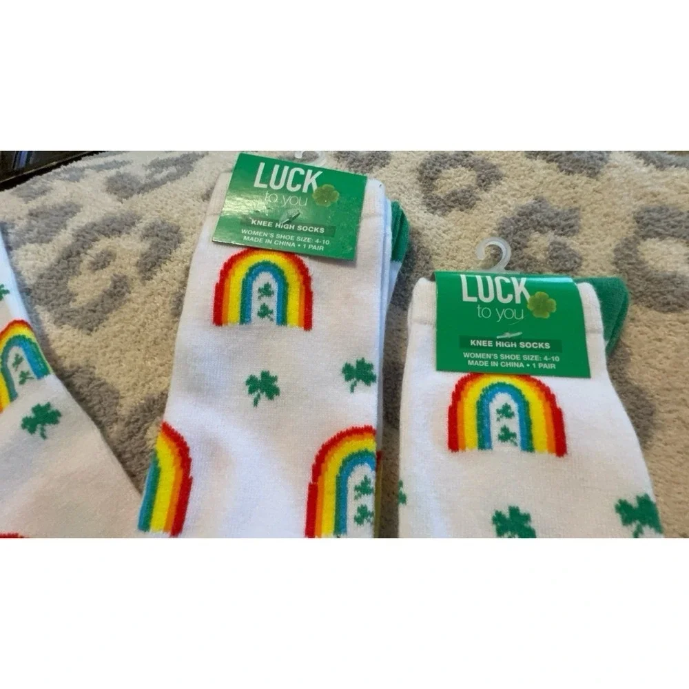 NEW 3 pairs of women's size 4-10 rainbow and shamrock knee high socks! So cute!